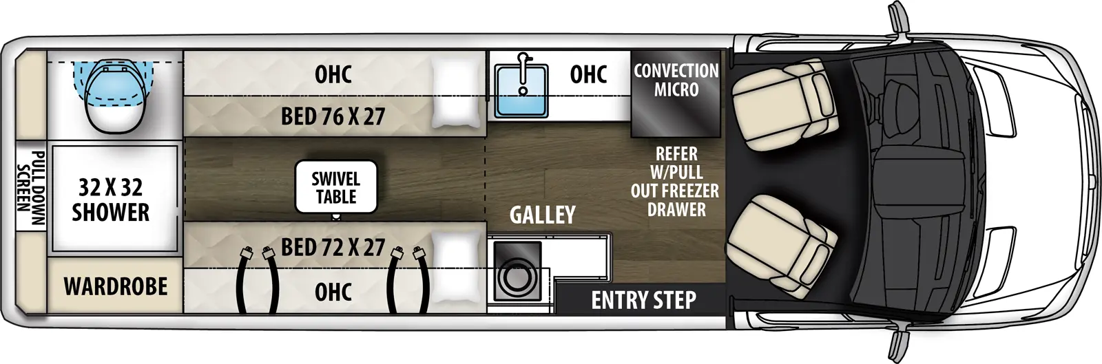 The Galleria 24RB floorplan has one entry and zero slide outs. Exterior features include: 13'1" awning. Interiors features include: rear bathroom.